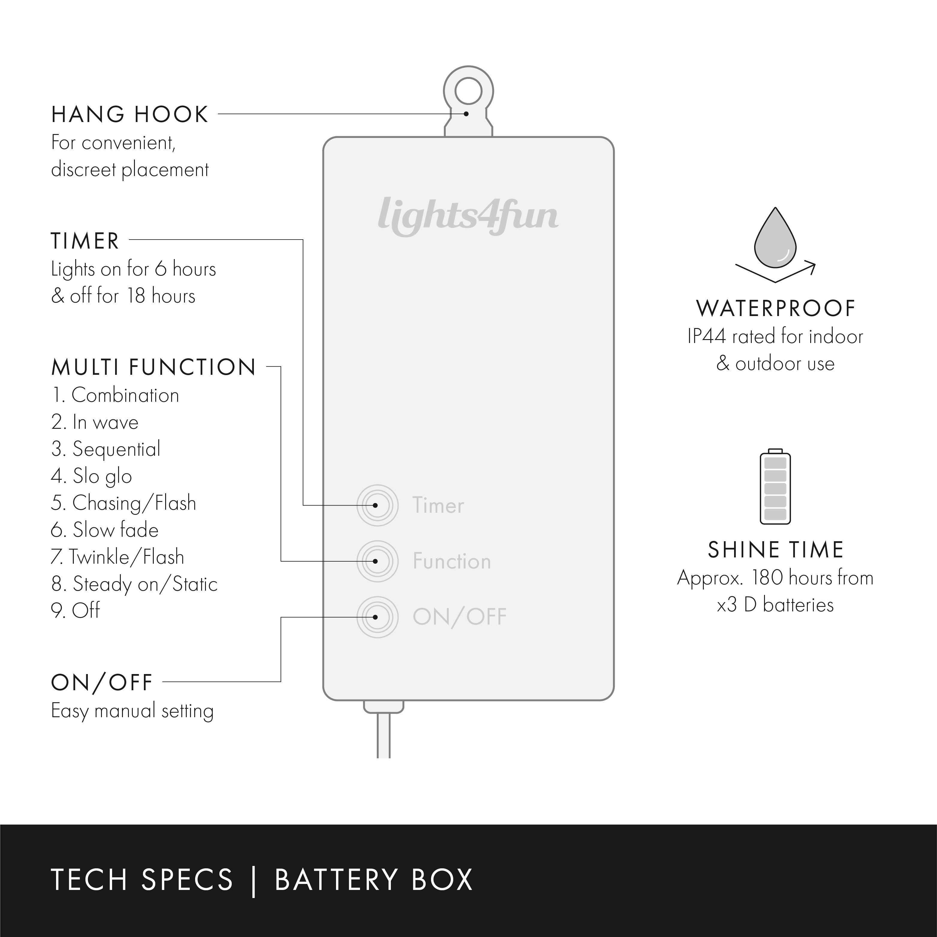 200 Warm White LED Outdoor Battery Fairy Lights On Green Cable