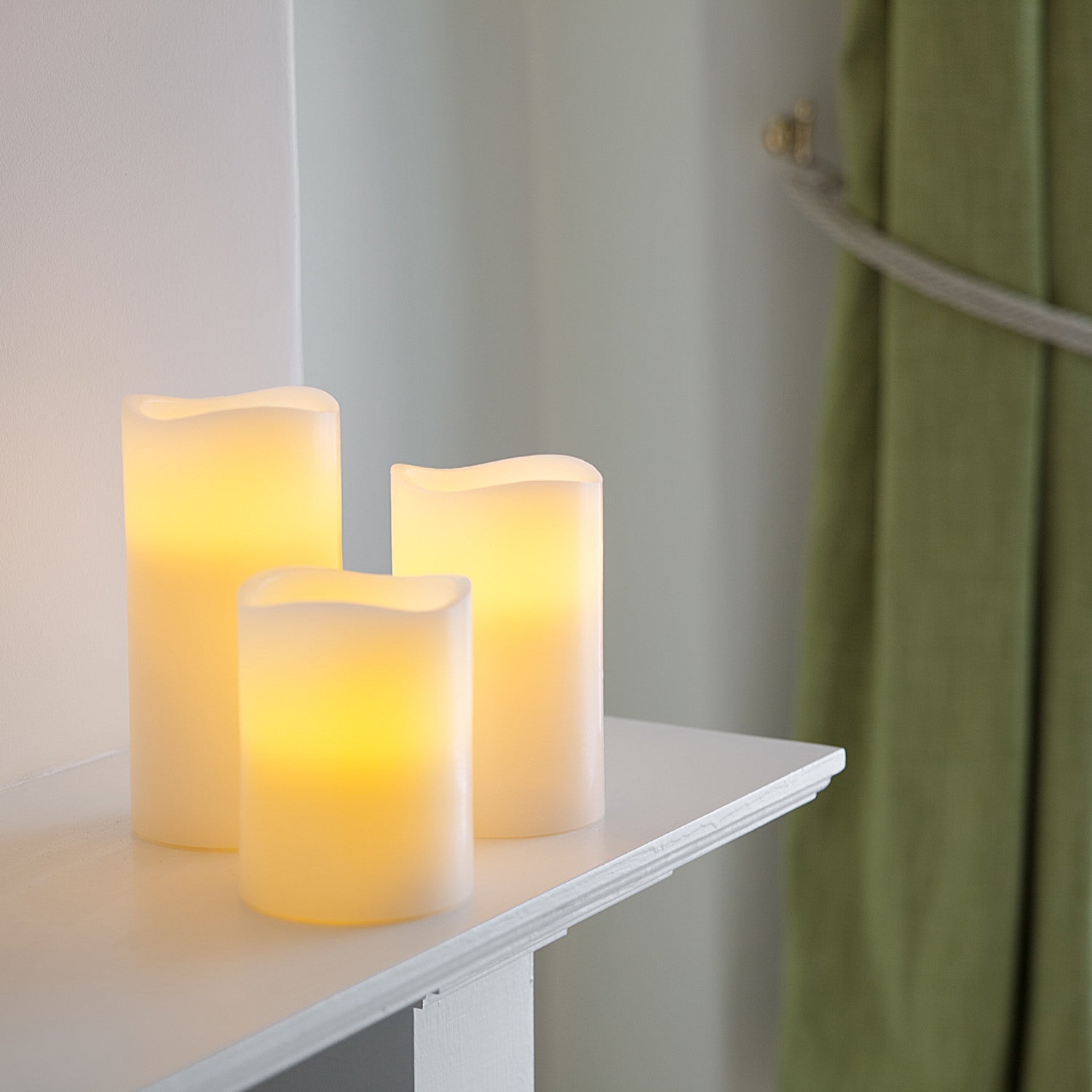 3 Wax Battery Operated LED Pillar Candles