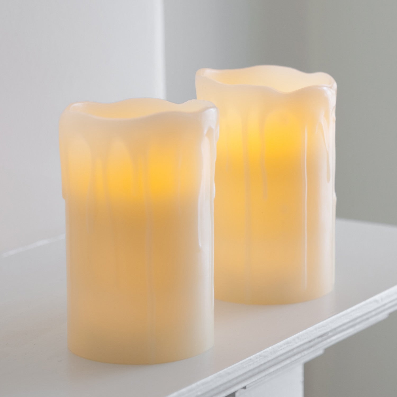 2 Melted Wax Battery Powered Church Pillar LED Candles