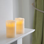 2 Melted Wax Battery Powered Church Pillar LED Candles