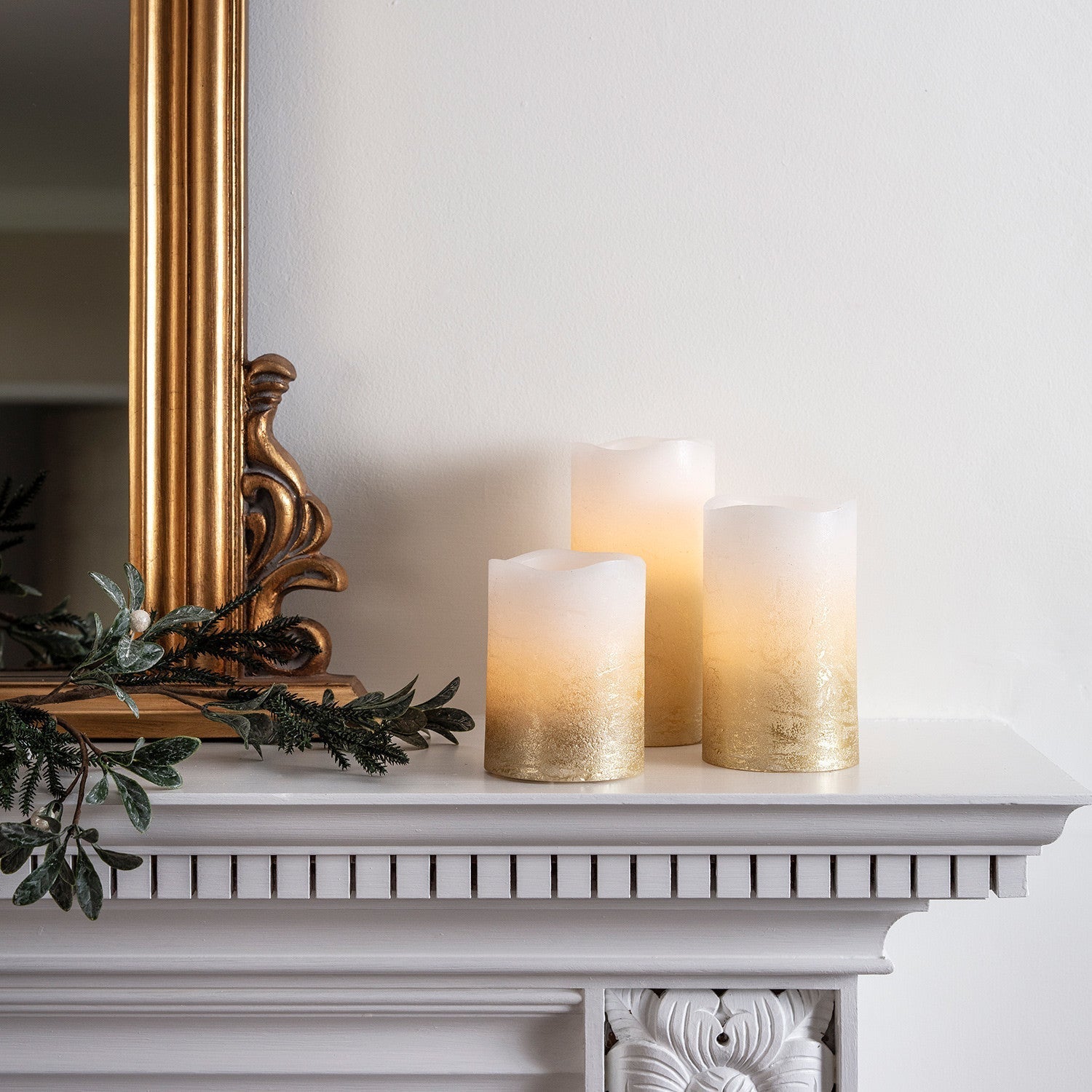 3 Metallic Gold Ombre Wax LED Pillar Candles