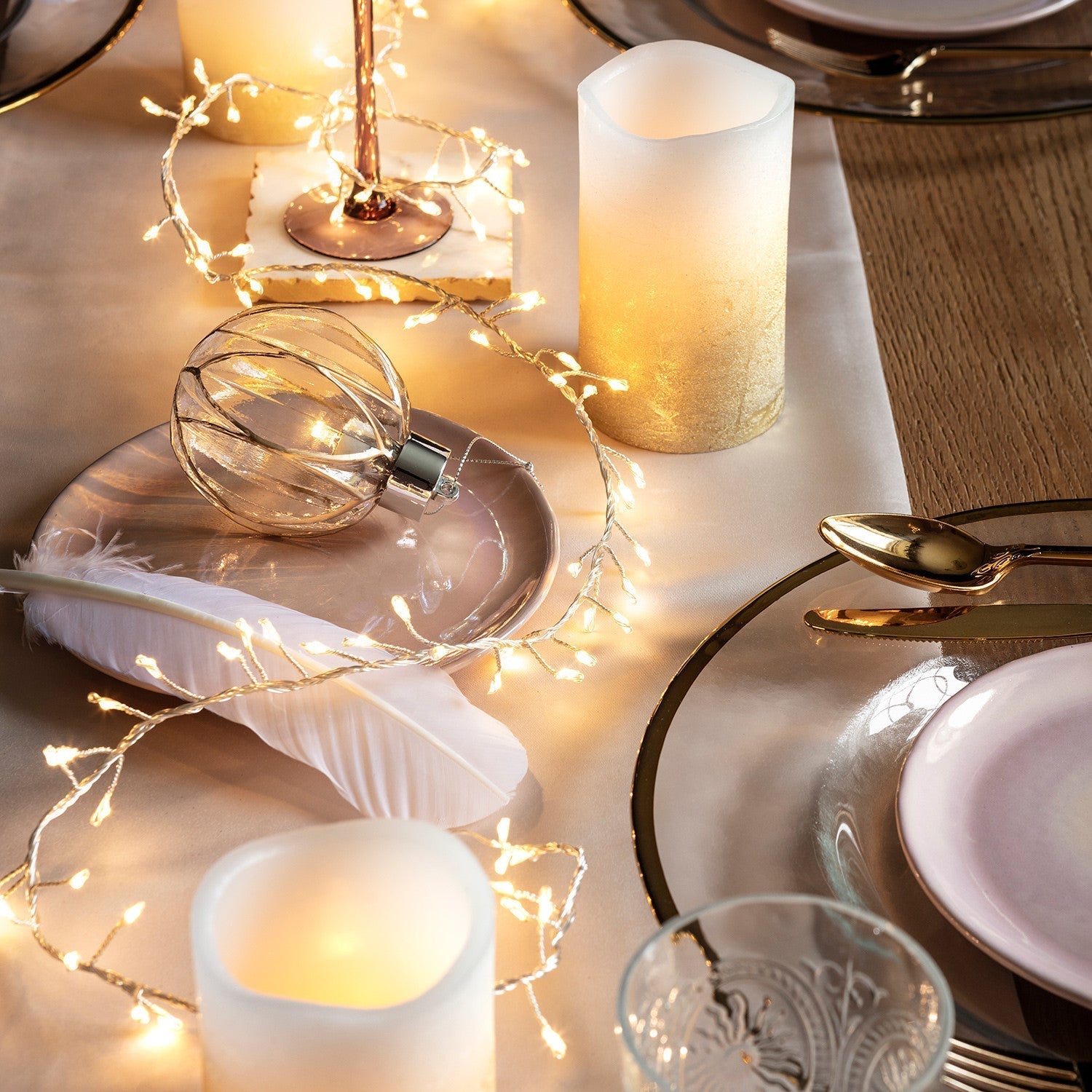 3 Metallic Gold Ombre Wax LED Pillar Candles