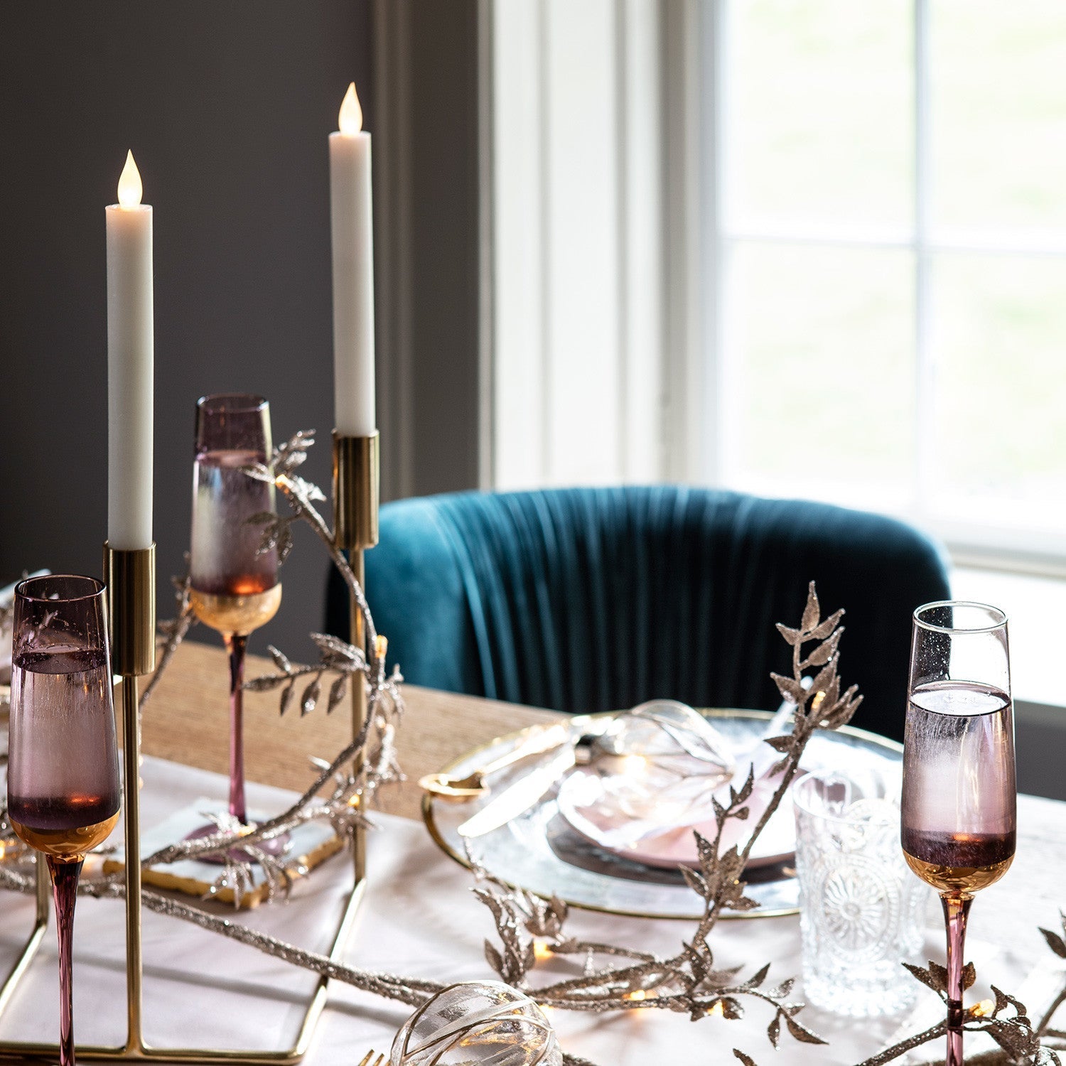 2 Ivory LED Taper Candles