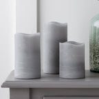 Grey LED Pillar Candle Trio