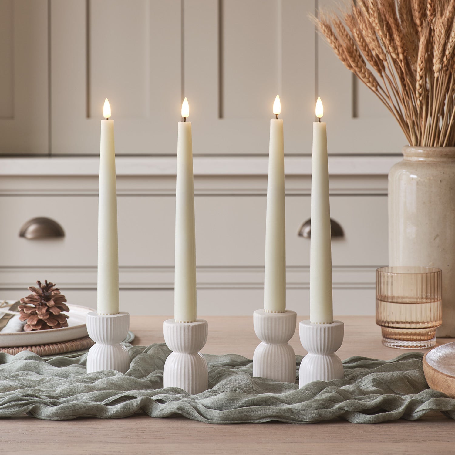 4 Ivory TruGlow® LED Taper Candles with Remote Control