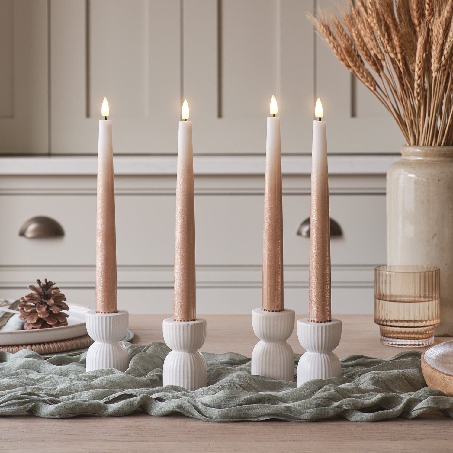 4 Bronze Ombre  TruGlow® Remote Control LED Taper Candles