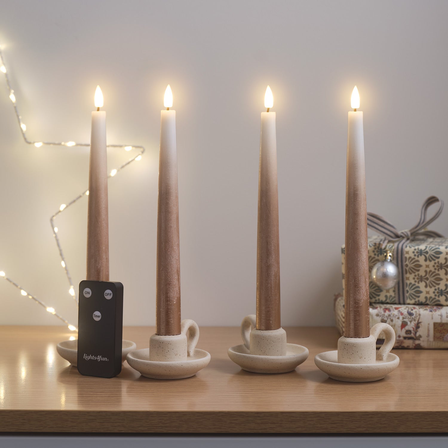 4 Bronze Ombre  TruGlow® Remote Control LED Taper Candles