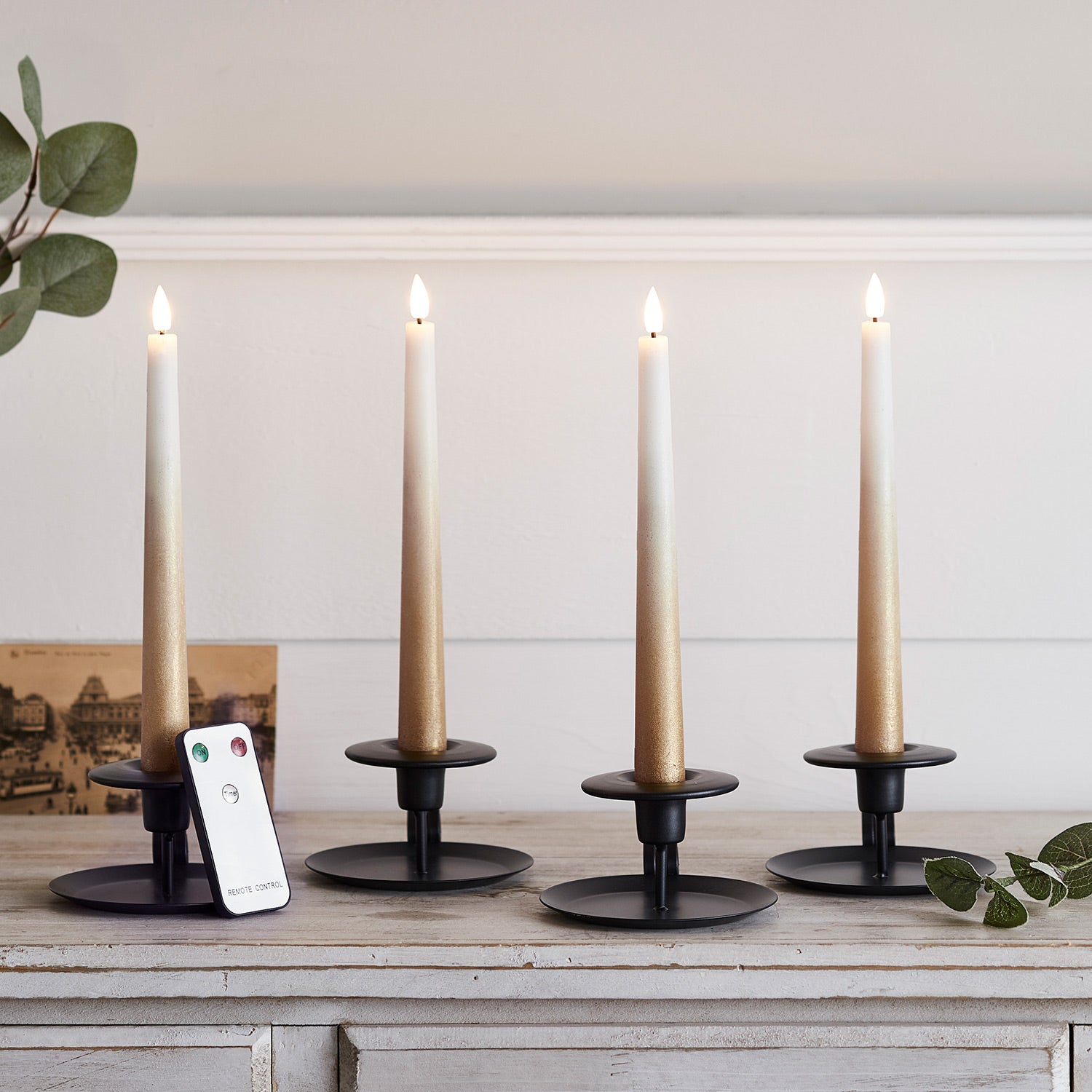 4 Bronze Ombre  TruGlow® Remote Control LED Taper Candles