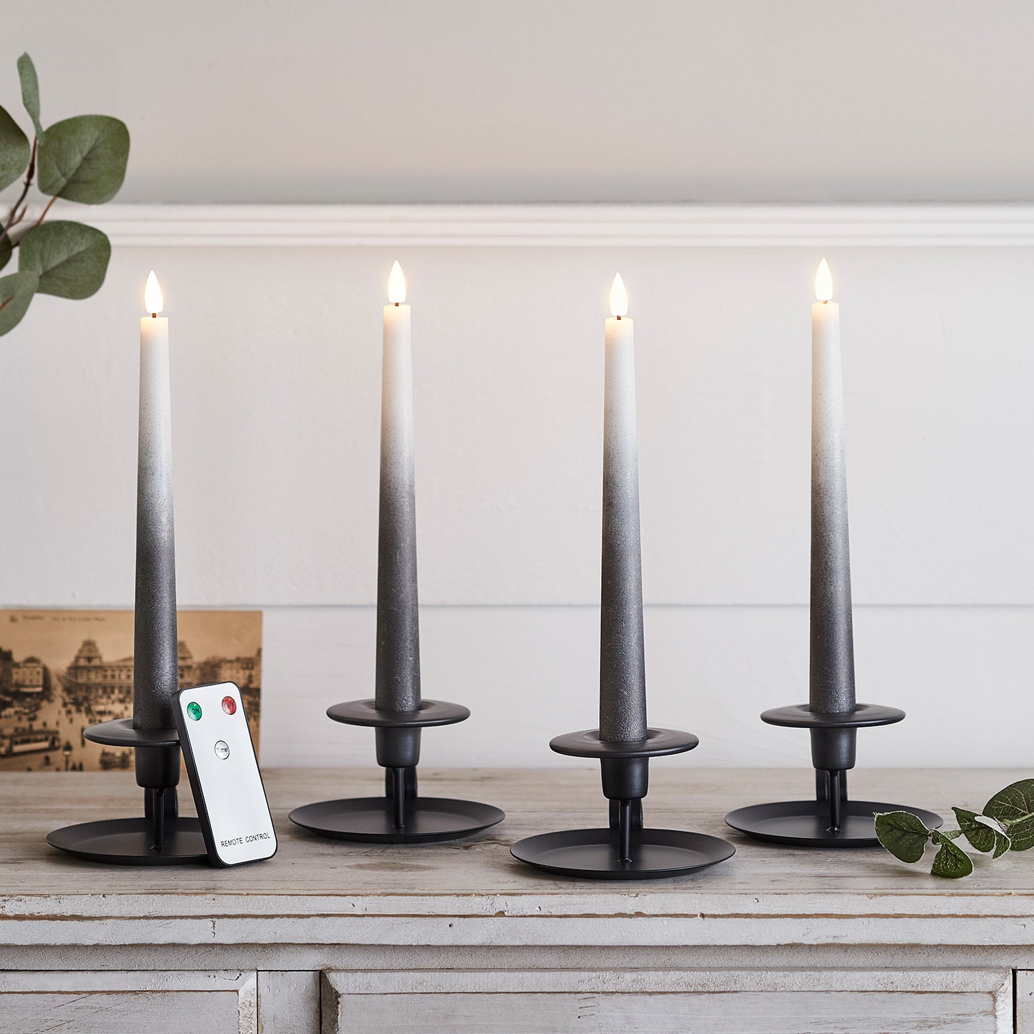 4  TruGlow® Grey Ombre Remote Control LED Taper Candles