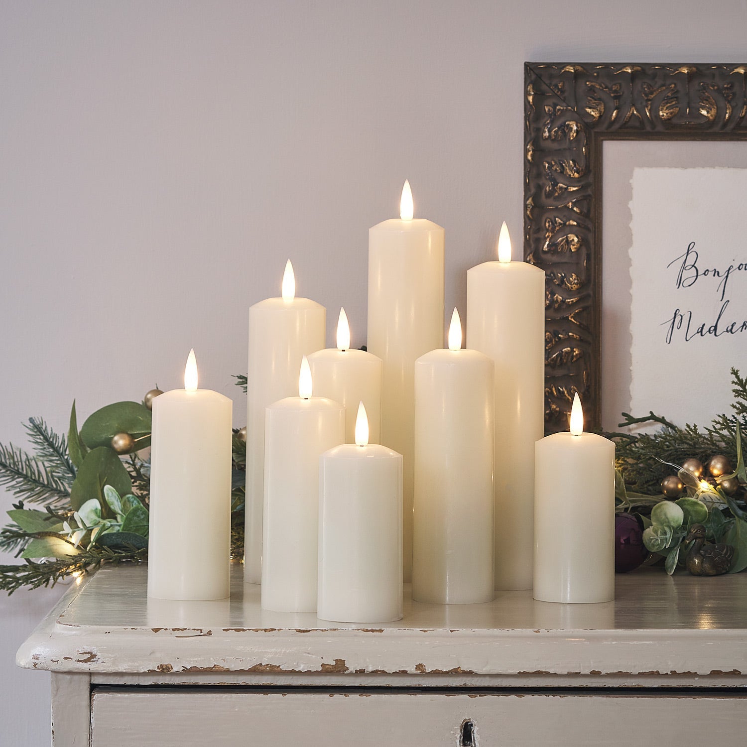 9  TruGlow® Ivory LED Slim Pillar Candles With Remote Control