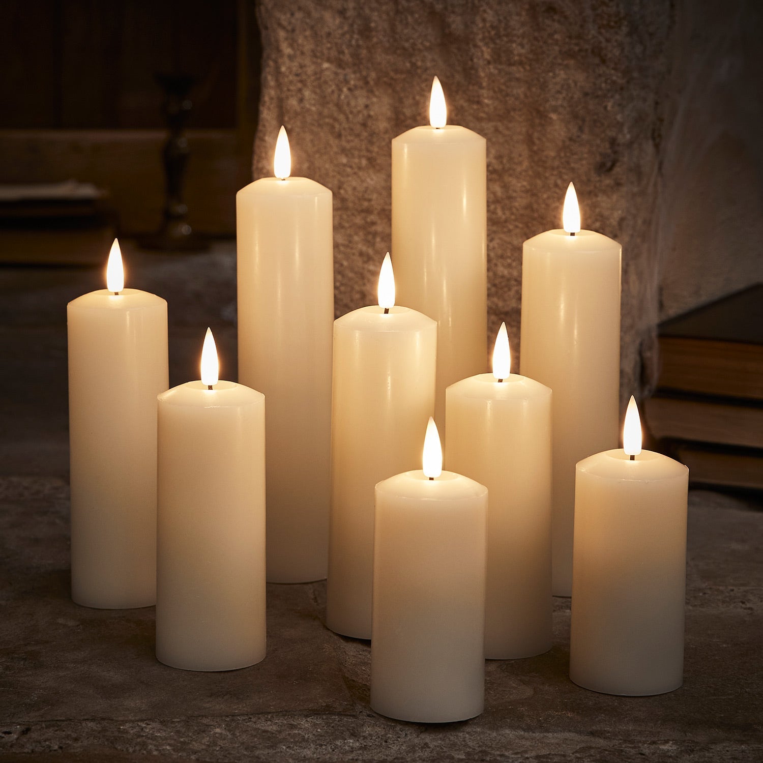 9  TruGlow® Ivory LED Slim Pillar Candles With Remote Control