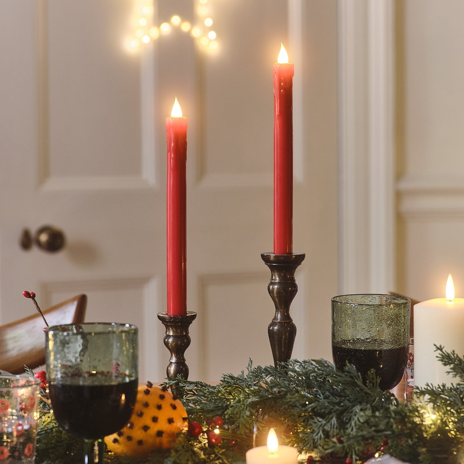 2 Red LED Taper Candles