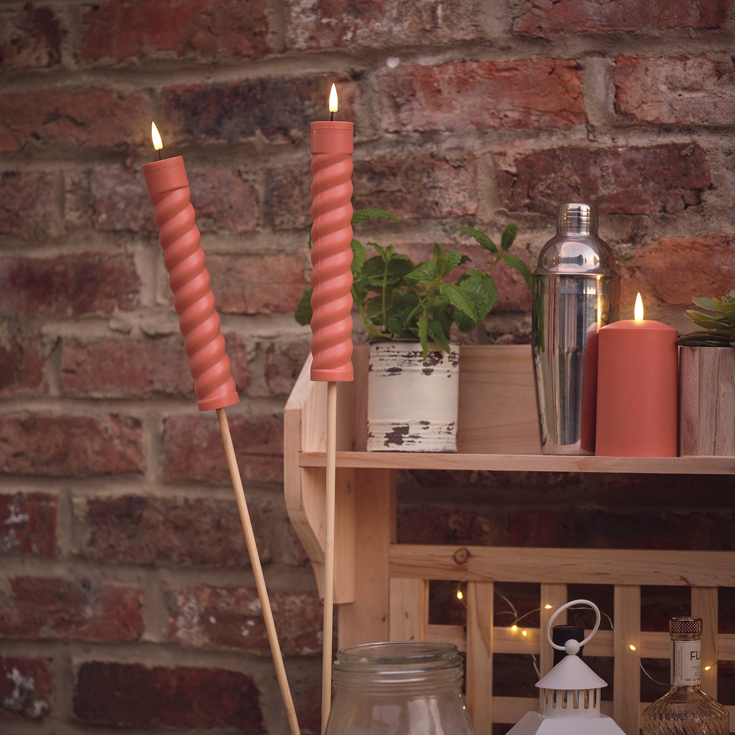 2 TruGlow® Terracotta Coloured Solar Tiki Torches