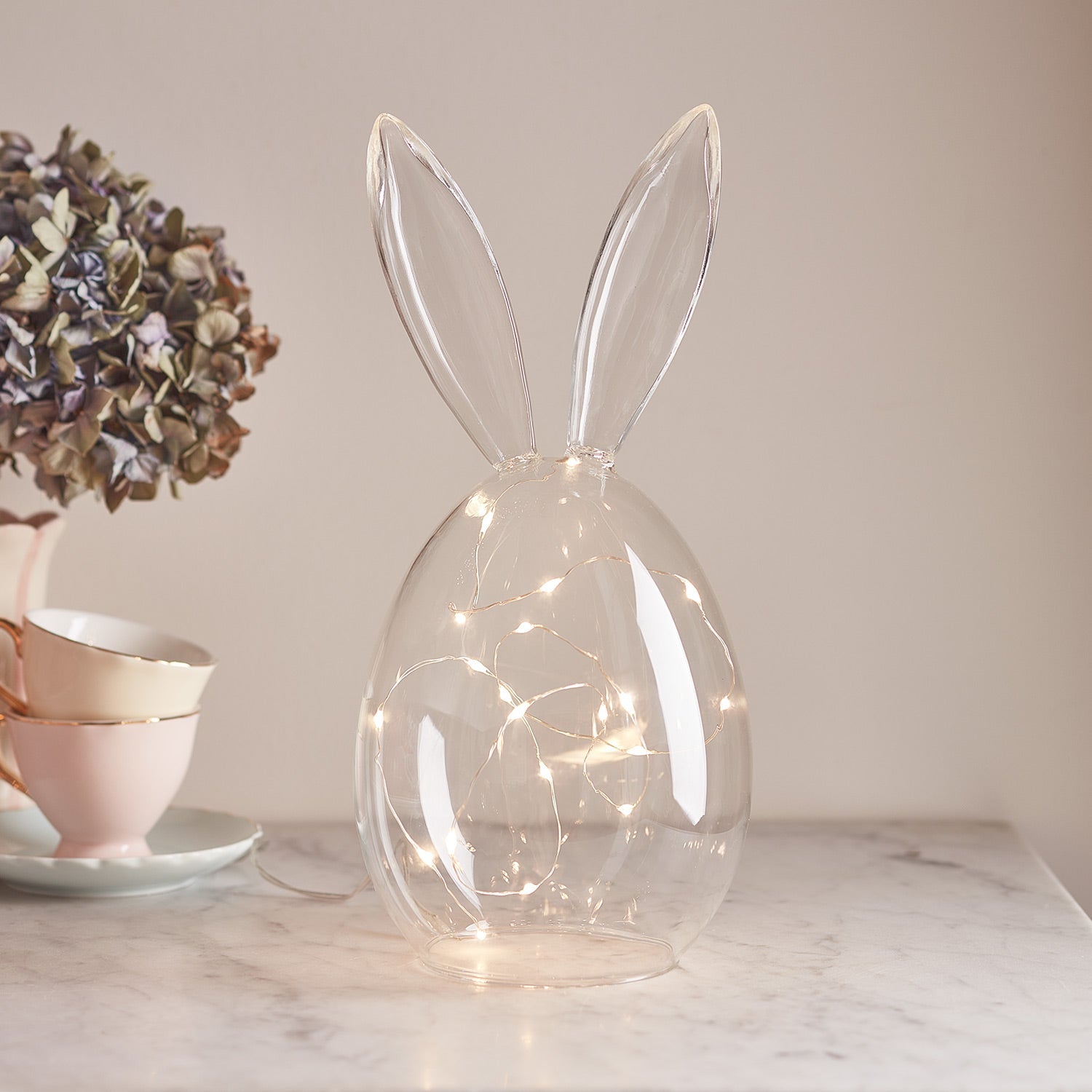 Glass Bunny Dome with Micro Fairy Lights