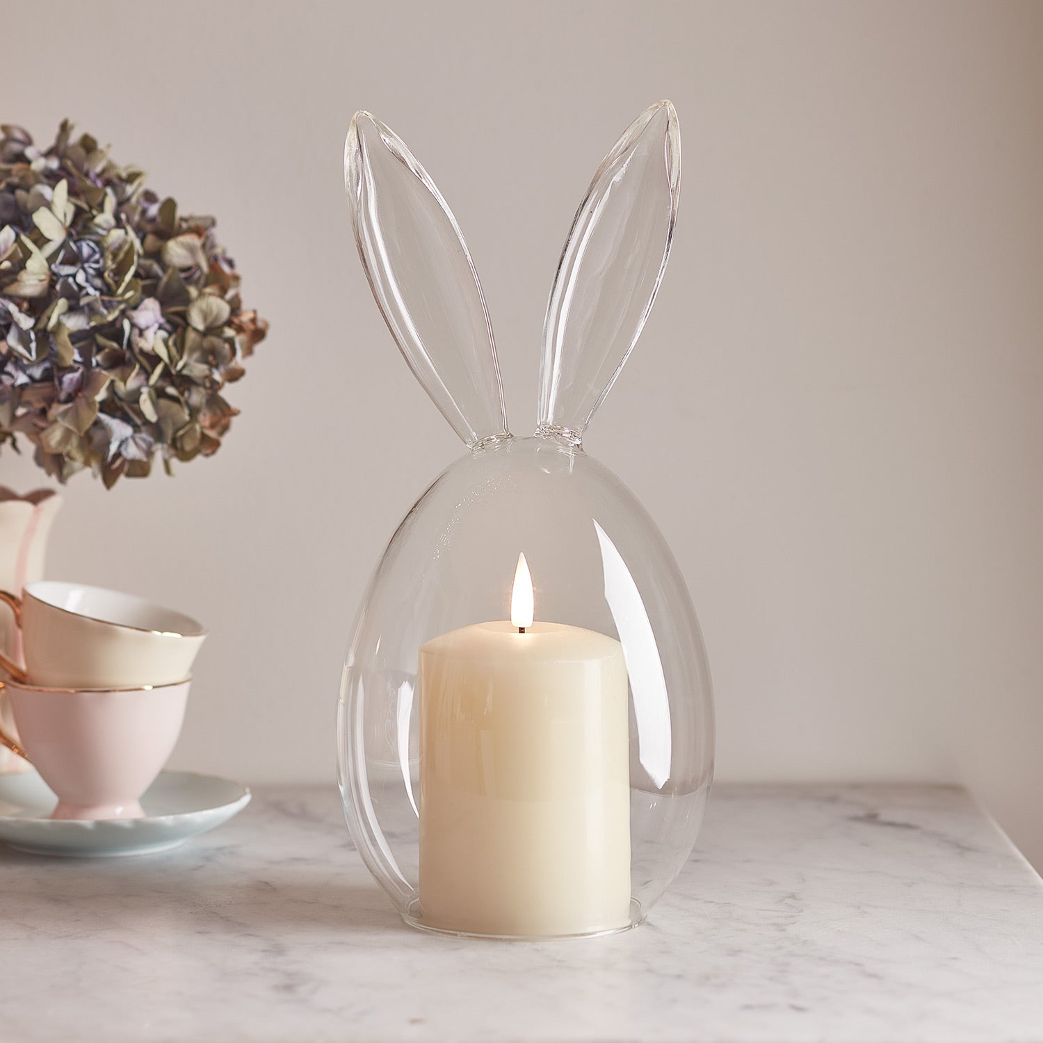 Glass Bunny Dome with TruGlow® Candle