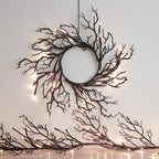 Pre Lit Black Glitter Halloween Wreath, Garland & Stake Lights