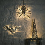 Rattan Spider, Bat & Witches' Hat LED Halloween Figures Bundle