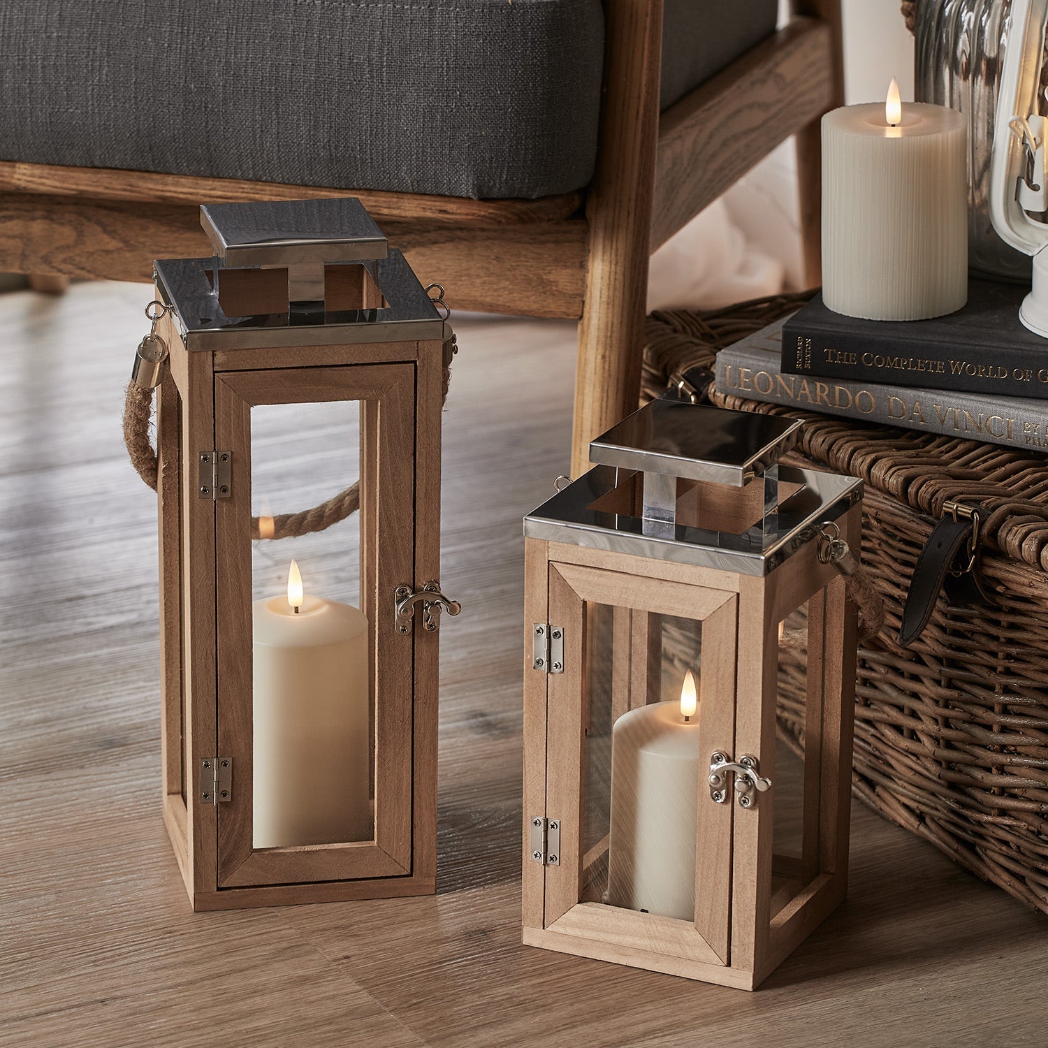 Salcombe Wooden Lantern Duo with TruGlow® Candles