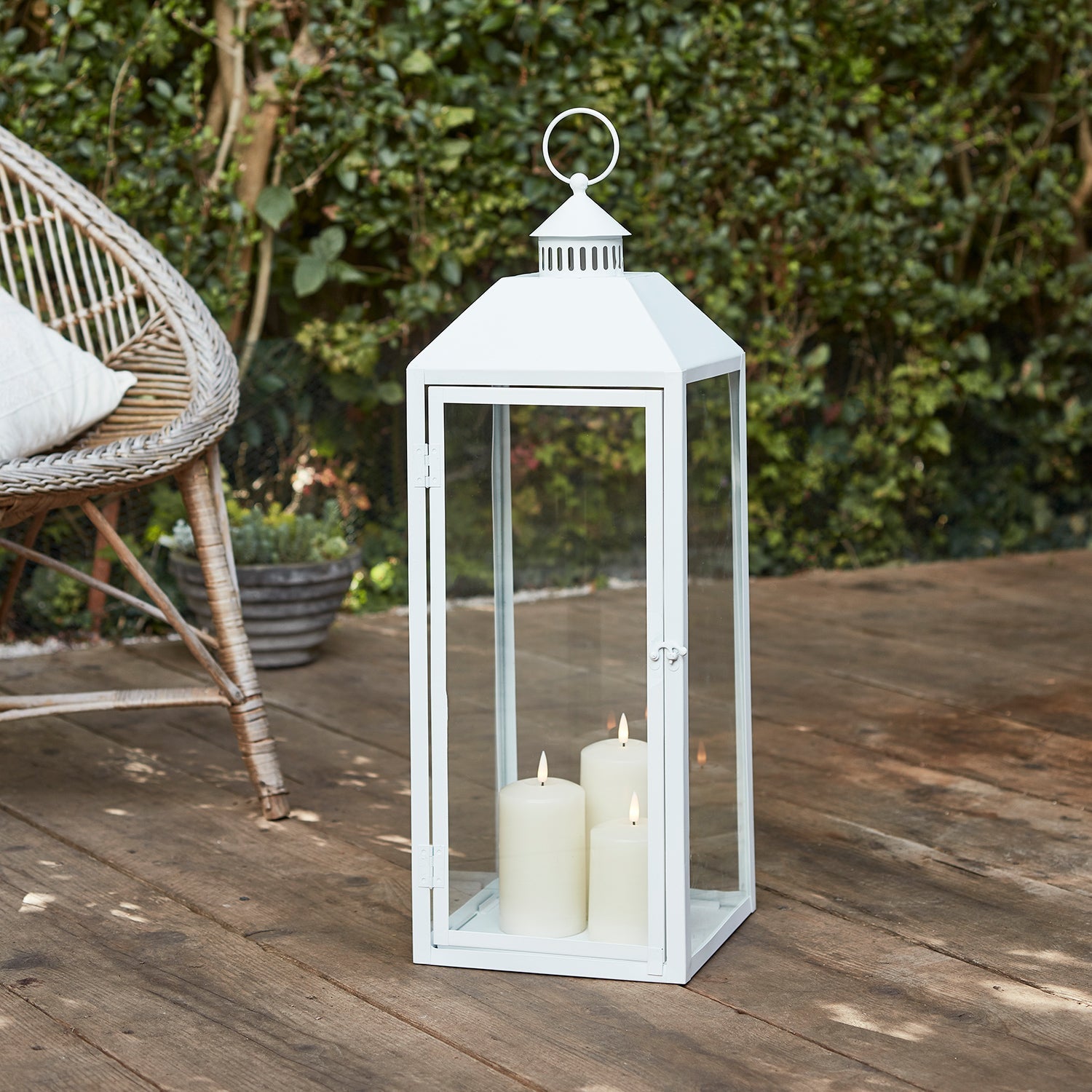 Perth White Garden Lantern Trio with TruGlow® Candles