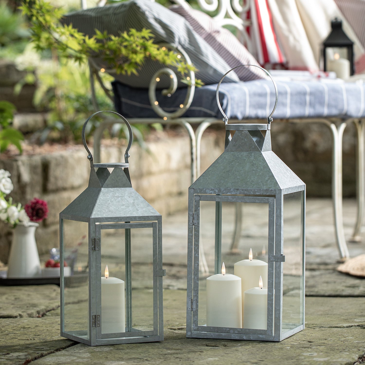 Hayle Large Metal Outdoor Lantern with TruGlow® Candle Trio