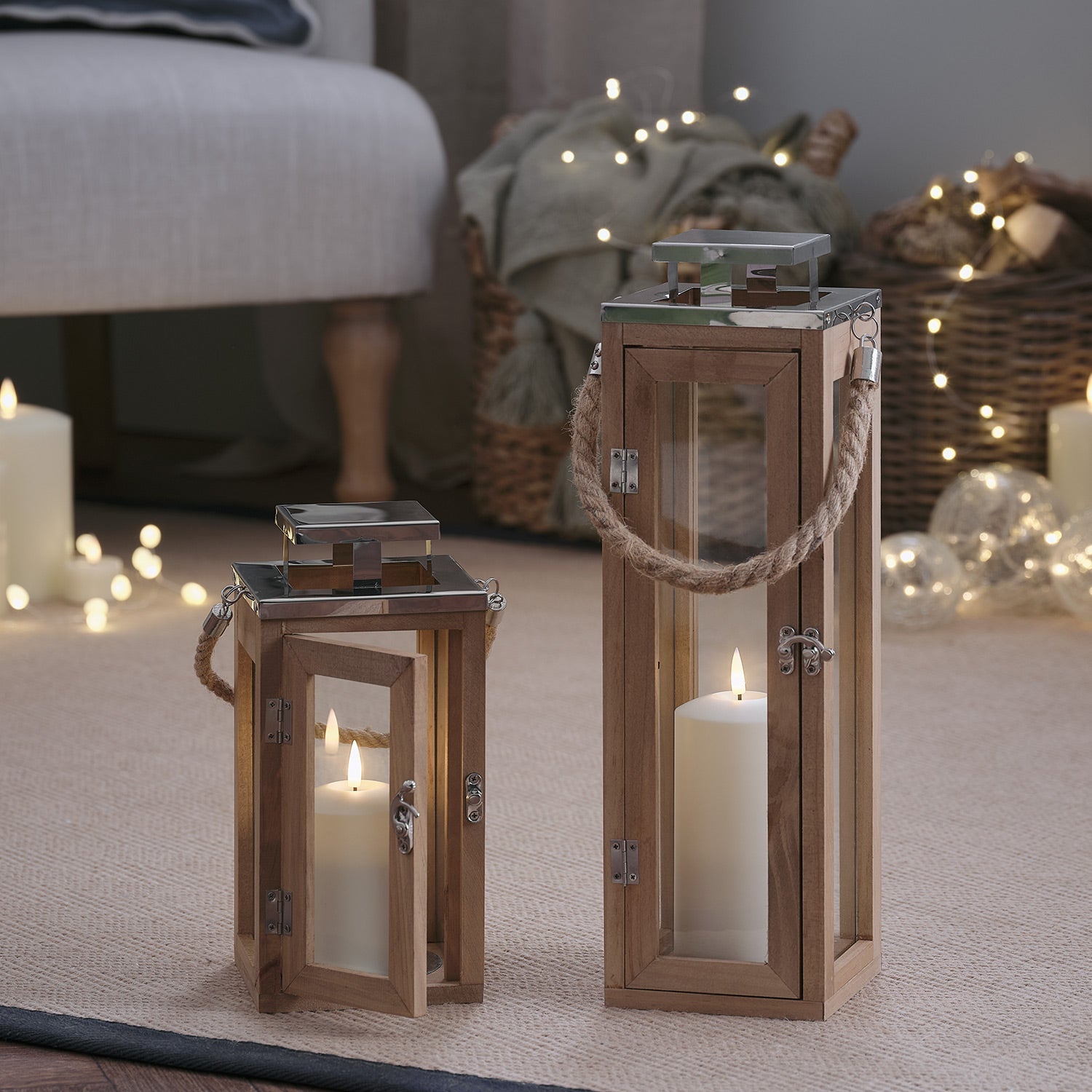 Salcombe Wooden Lantern Duo with TruGlow® Candles