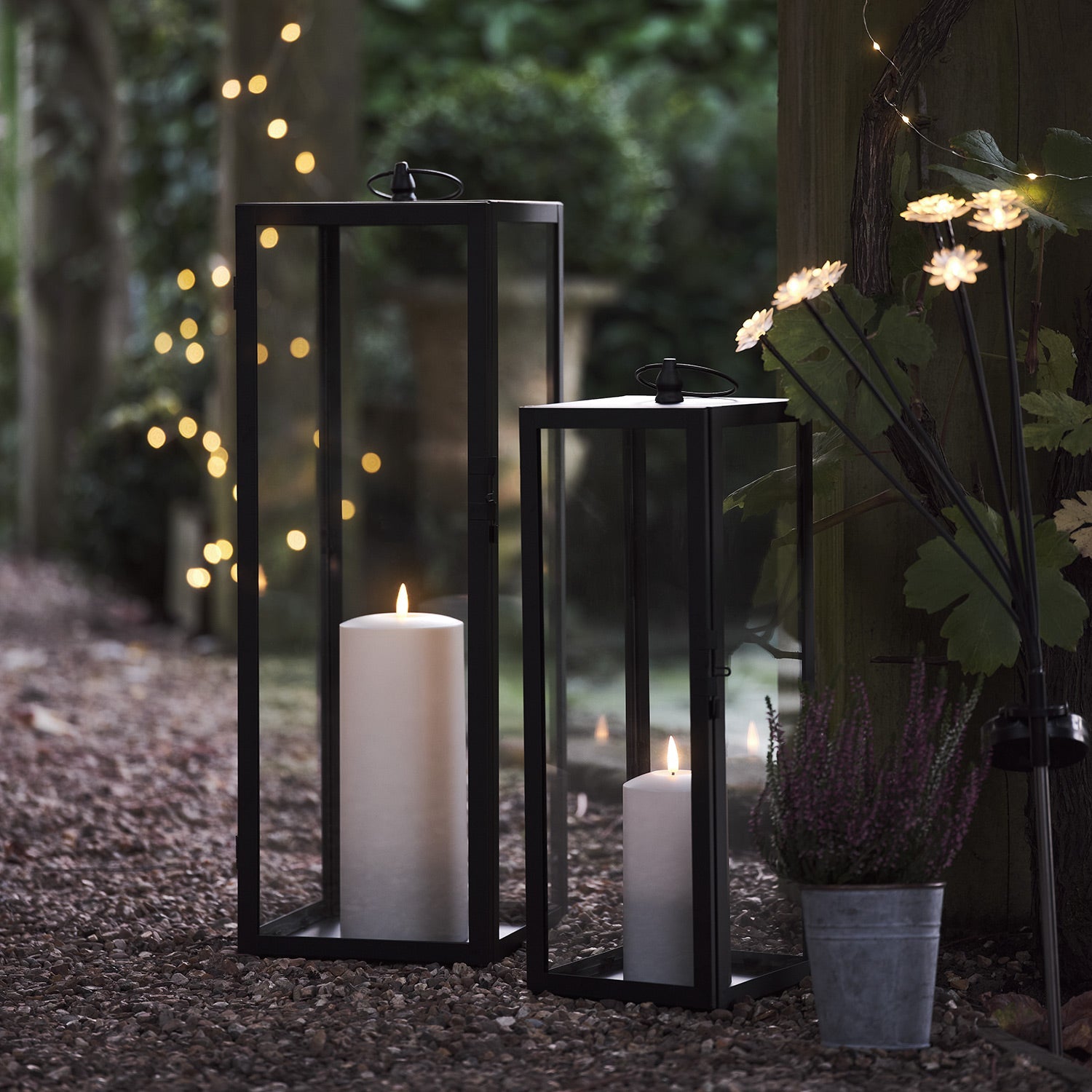 Bowen Black Garden Lantern Duo with TruGlow® Candles
