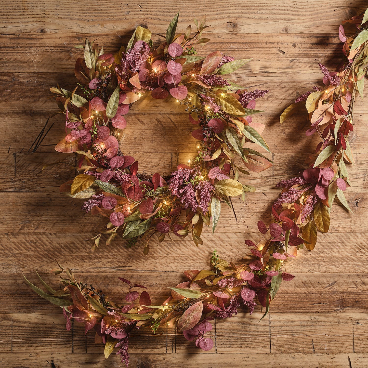 Pre Lit Autumn Winter Full Wreath & Garland