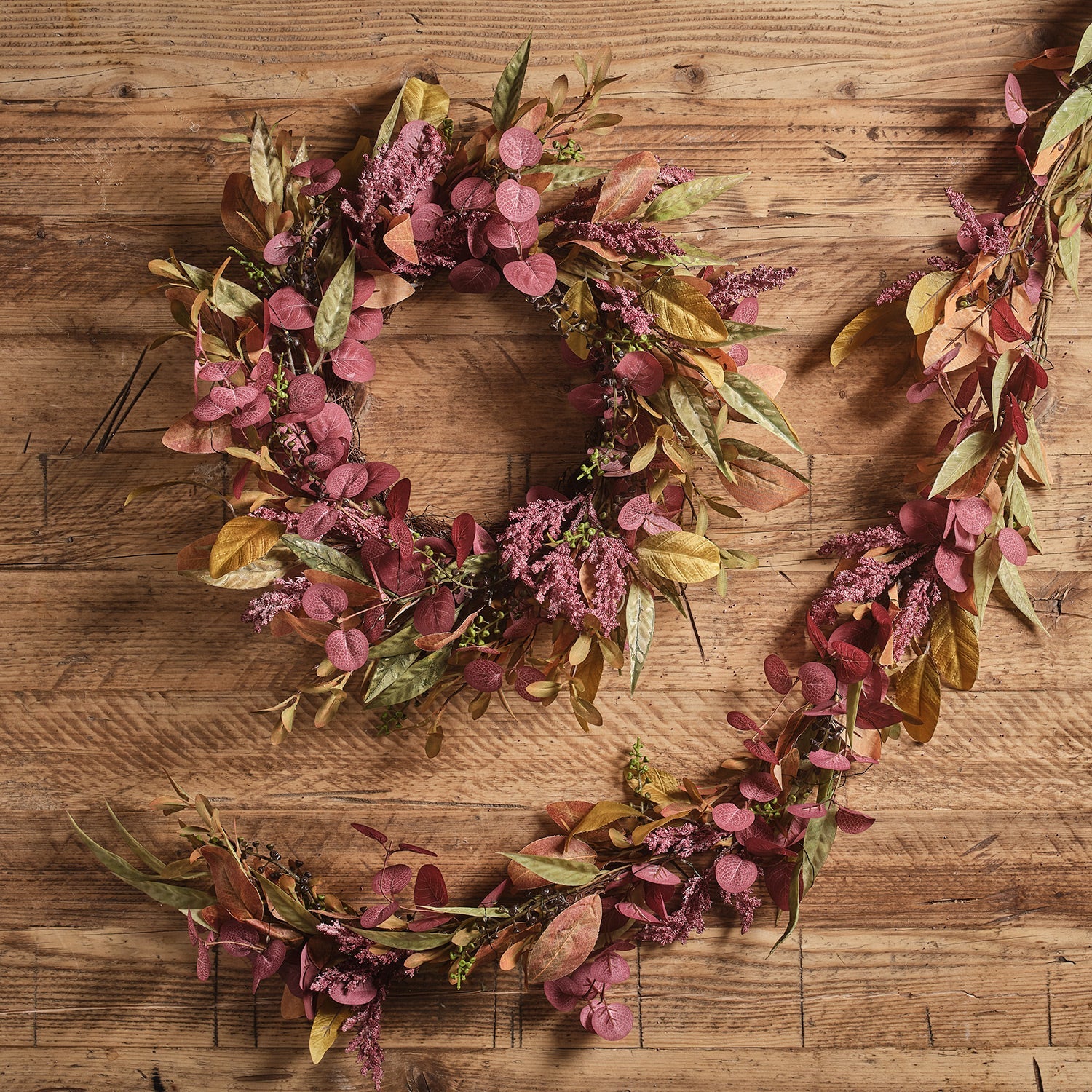 Pre Lit Autumn Winter Full Wreath & Garland