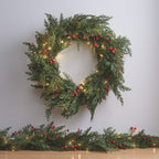 Pre Lit Red Berry Christmas Wreath & Garland
