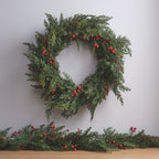 Pre Lit Red Berry Christmas Wreath & Garland
