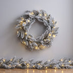 Pre Lit Snowy Christmas Wreath & Garland