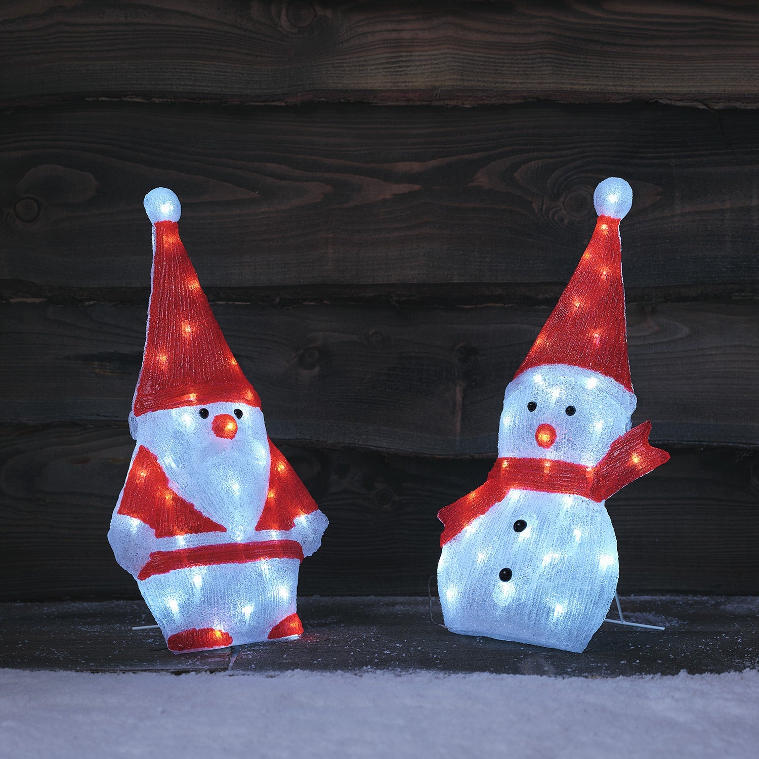 51cm Santa & Snowman LED 2D Acrylic Figure Duo