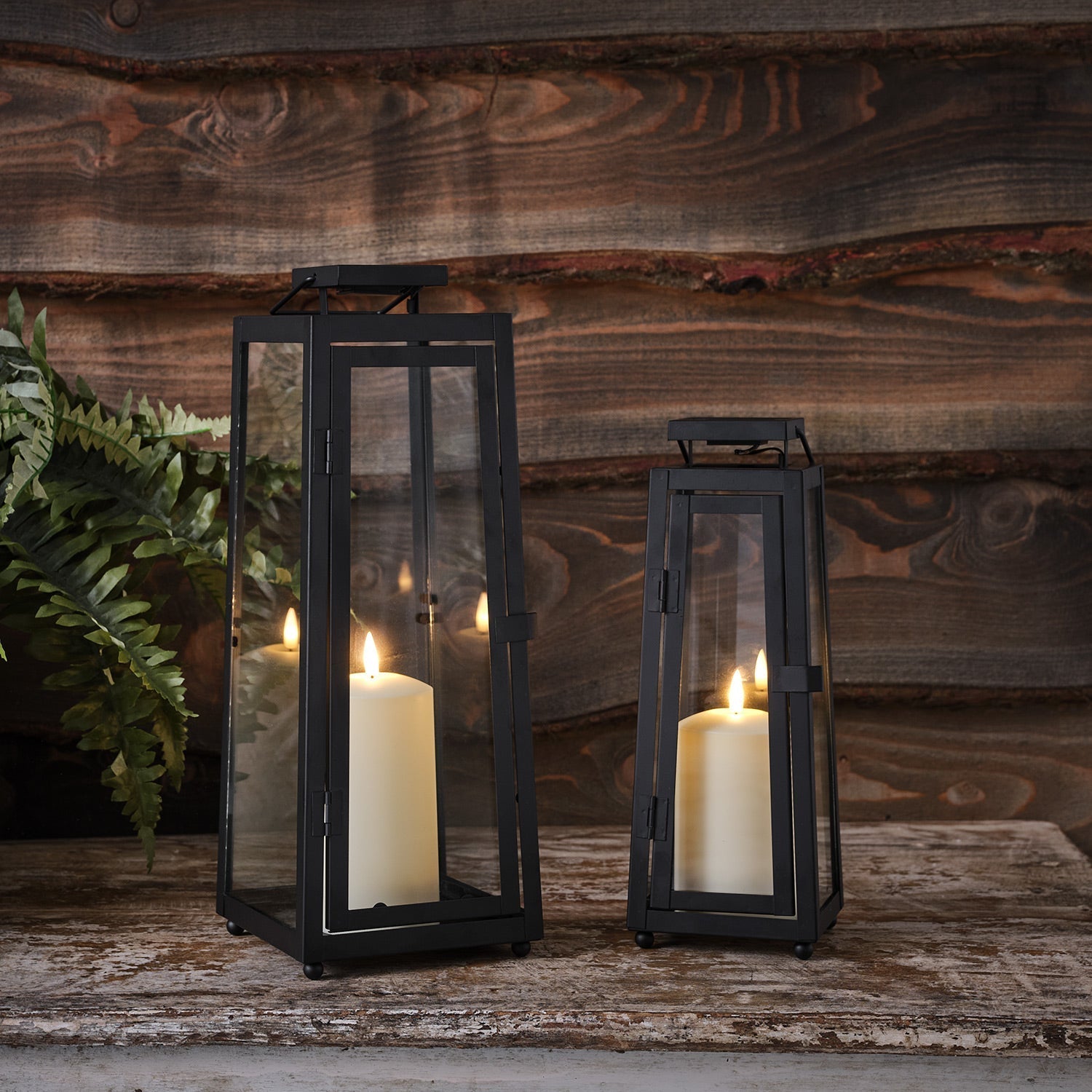 Porto Solar Metal Lantern Duo with TruGlow® LED Candles