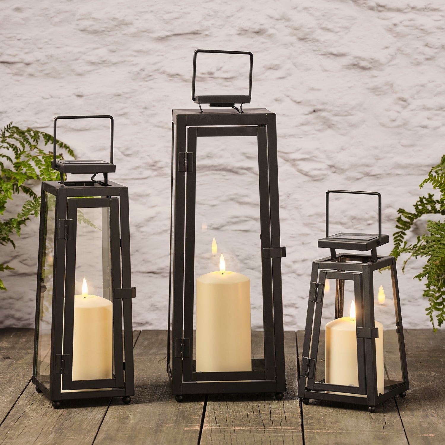 Porto Solar Metal Lantern Trio with TruGlow® Candles
