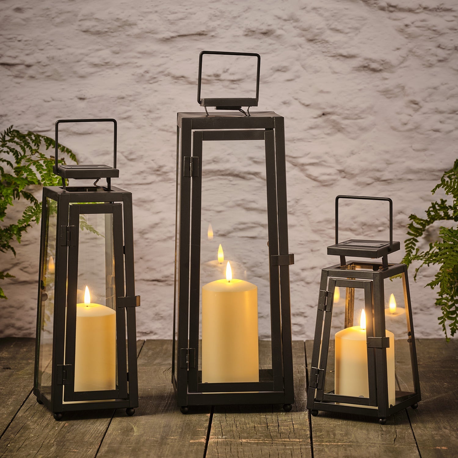 Porto Solar Metal Lantern Trio with TruGlow® Candles