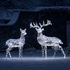 Large Harlow Rattan Stag & Doe Dual Colour LED Light Up Reindeer Duo
