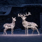 Large Harlow Rattan Stag & Doe Dual Colour LED Light Up Reindeer Duo