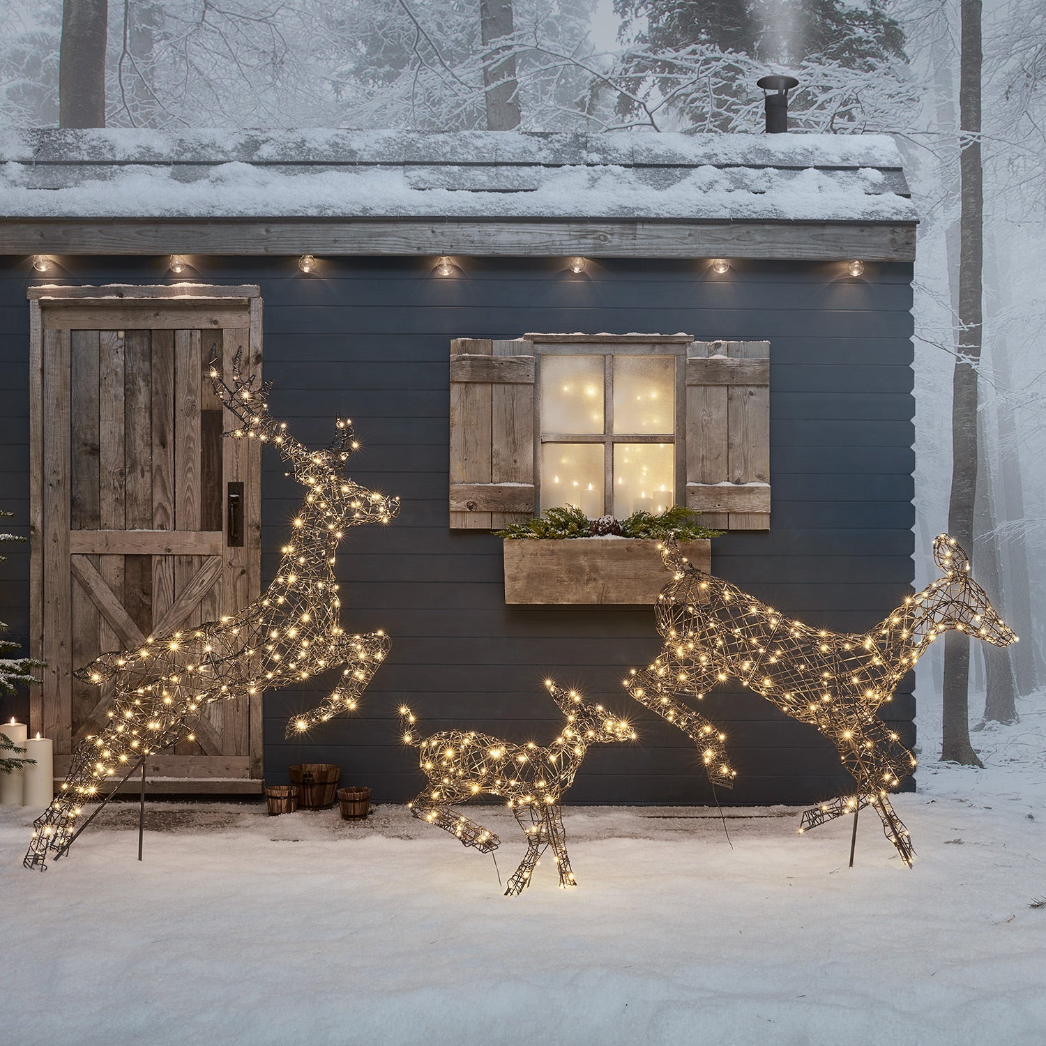 Set of 3 Regular Harlow Rattan Dual Colour LED Light Up Reindeer Family