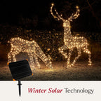 Large Solar Powered Studley Rattan Stag & Doe Dual Colour LED Light Up Reindeer