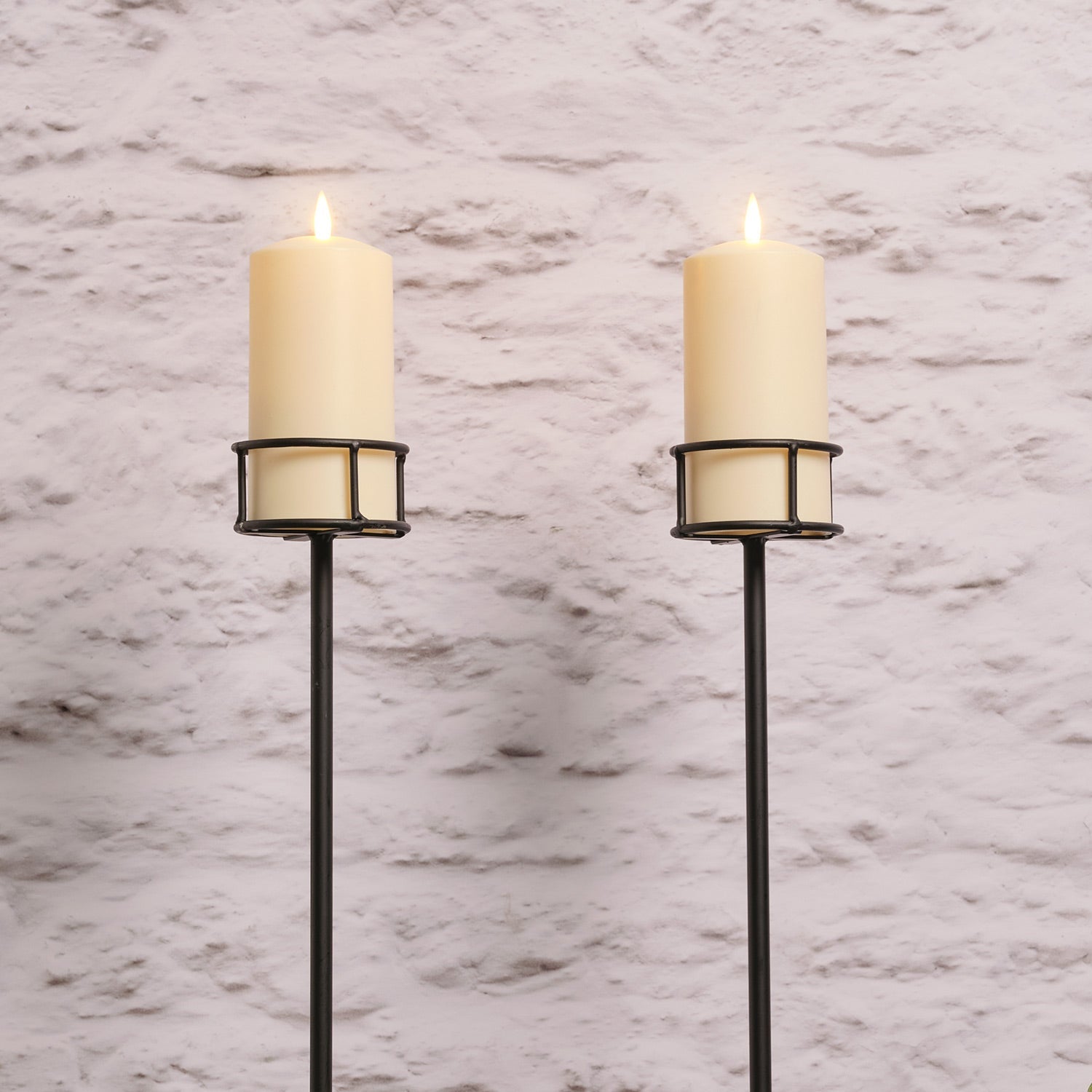 Set of 2 Adjustable Outdoor Candle Stakes with TruGlow® Pillar Candles