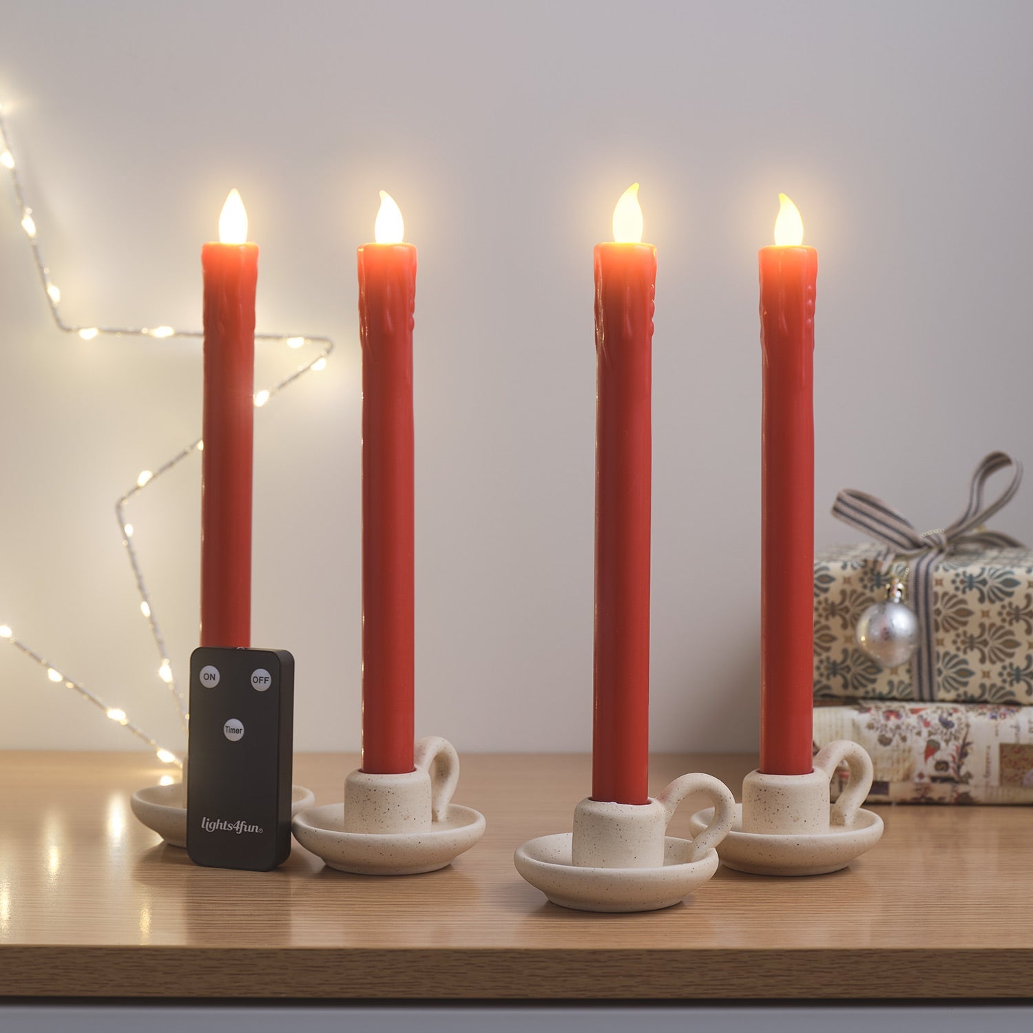 4 Red LED Taper Candles