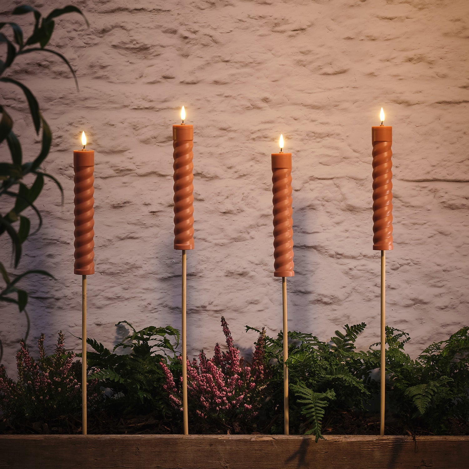 4 TruGlow® Terracotta Coloured Solar Tiki Torches