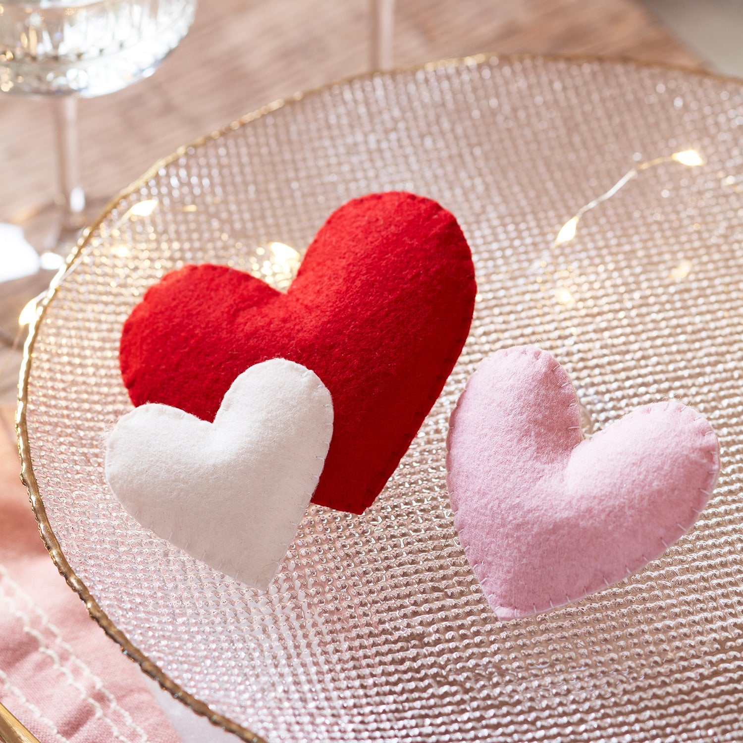 Set of 3 Felt Heart Decorations