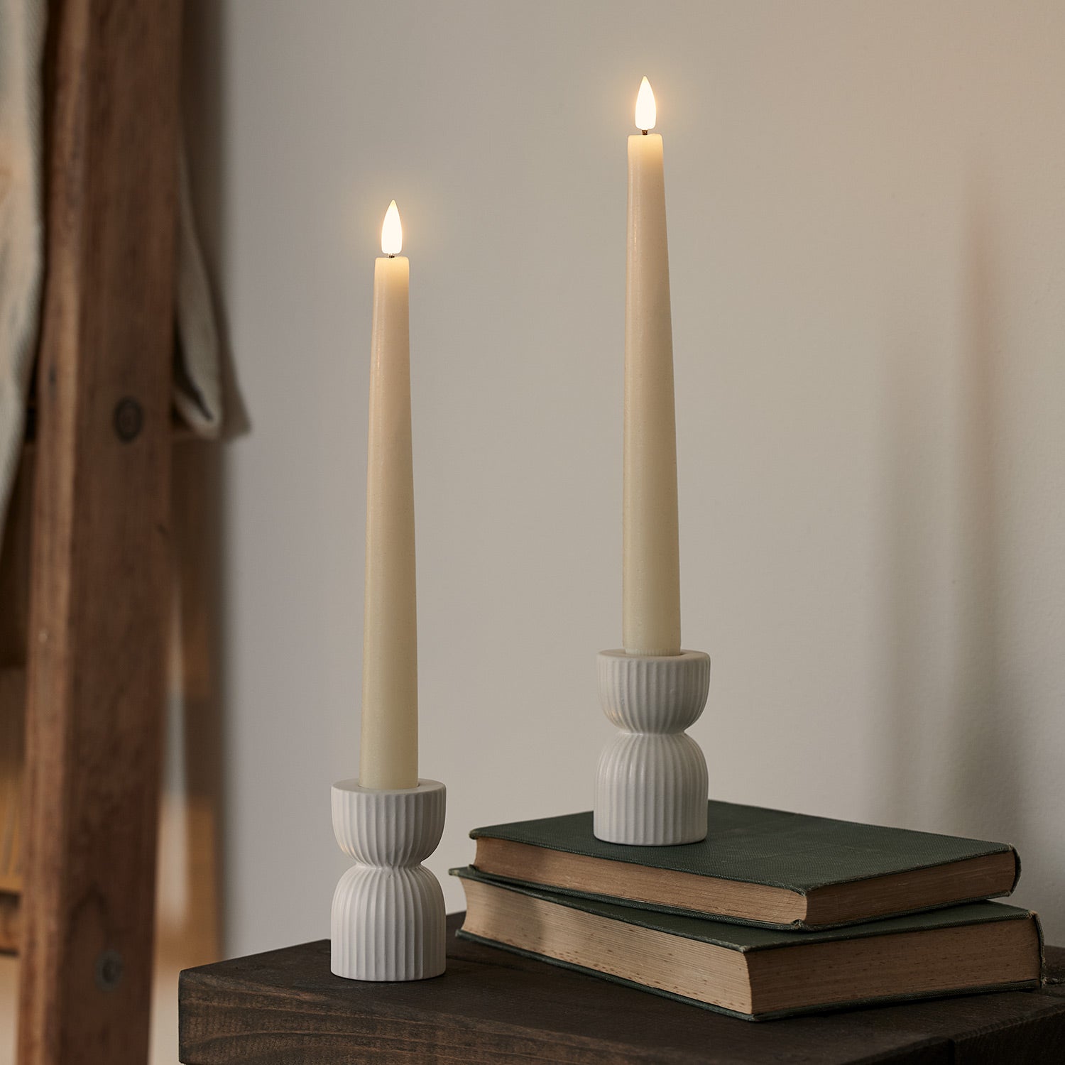 2 Matte White Ceramic Taper Candle Holders