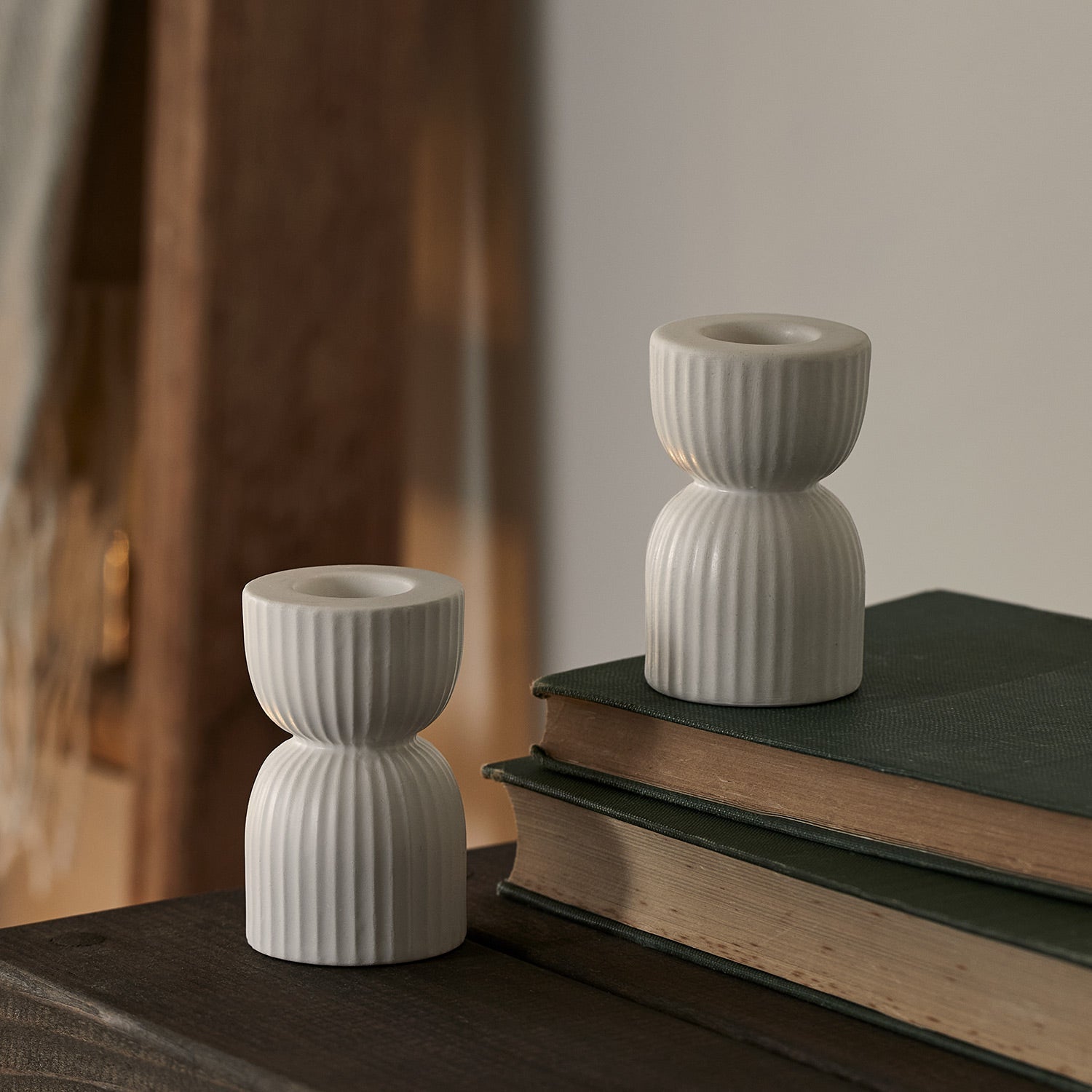2 Matte White Ceramic Taper Candle Holders