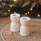 2 Matte White Ceramic Taper Candle Holders