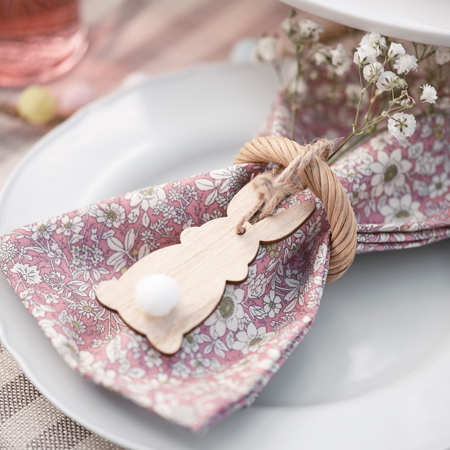 6 Wooden Bunny & Egg Hanging Decorations