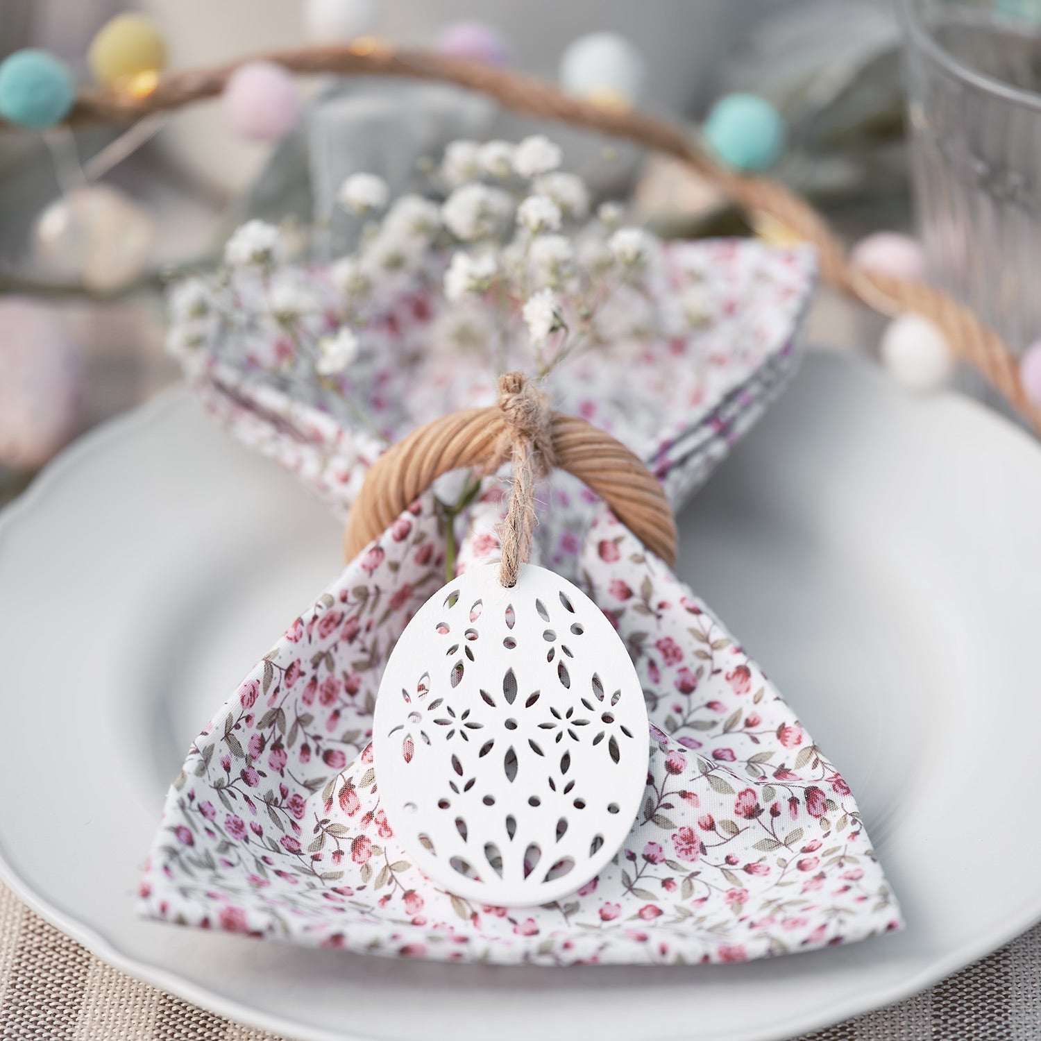 6 Wooden Bunny & Egg Hanging Decorations