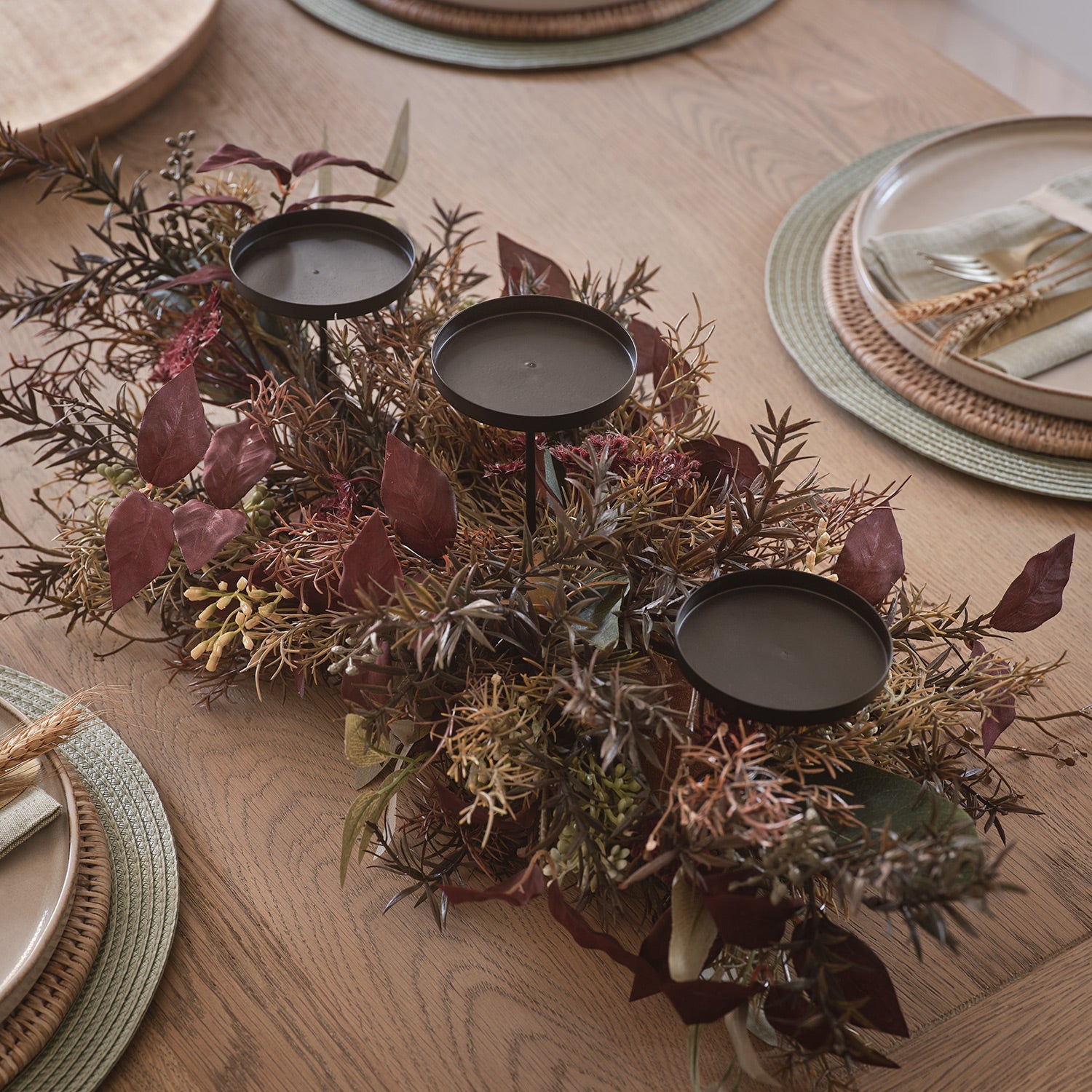 70cm Autumn Winter Trio Candle Holder with TruGlow® Pillar Candles