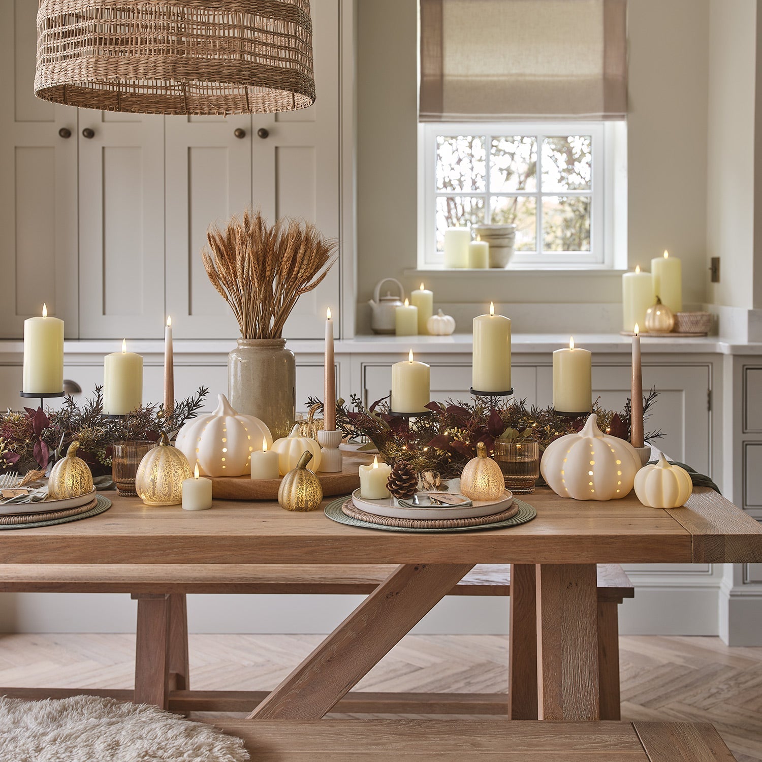 70cm Autumn Winter Trio Candle Holder with TruGlow® Pillar Candles